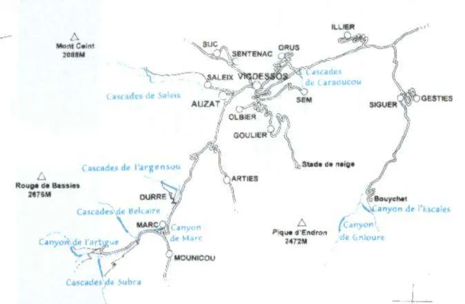 Plan des Canyons d'Auzat Ariège