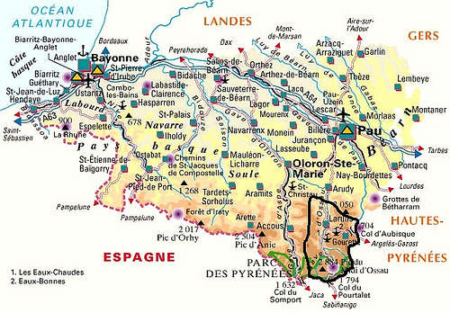 Carte du Pays Basque et du Béarn