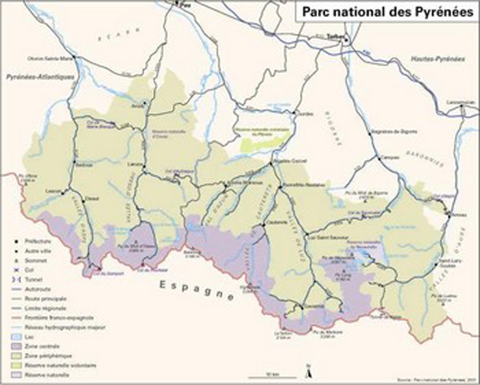 Carte du Parc National des Pyrénées