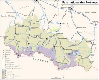 Carte du Parc National des Pyrénées